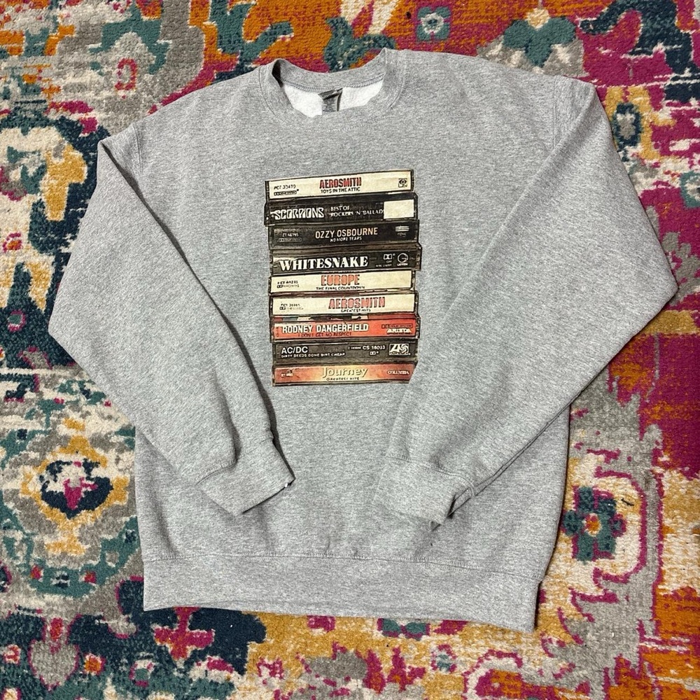 Gildan Gray Graphic Sweatshirt with Vintage Cassette Design